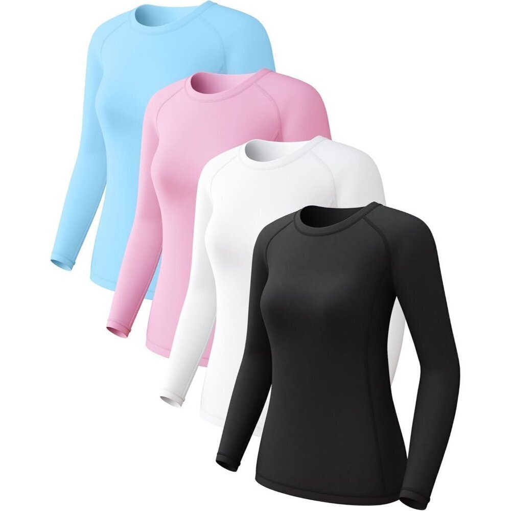 4 Pack Women's Long Sleeve Compression Shirts, Dry Fit Workout Athletic Sun Prot